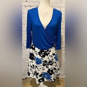 Measeor Midi Blue Dress Women Floral Two Tone Dress Large